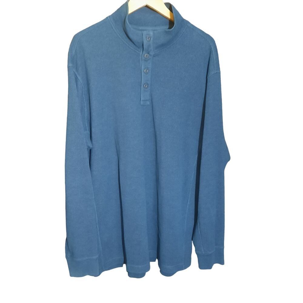 Duluth Trading Co Mens Blue Thermal Long Sleeve 1/4 Button Pullover Size XL